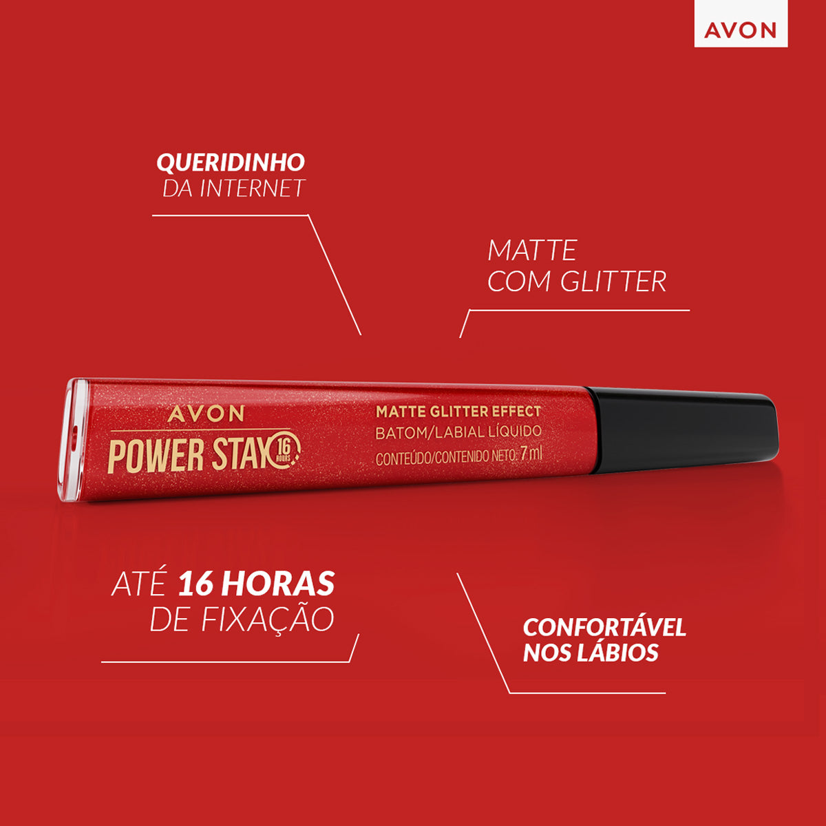 Batom Líquido Matte Glitter Effect Avon Power Stay